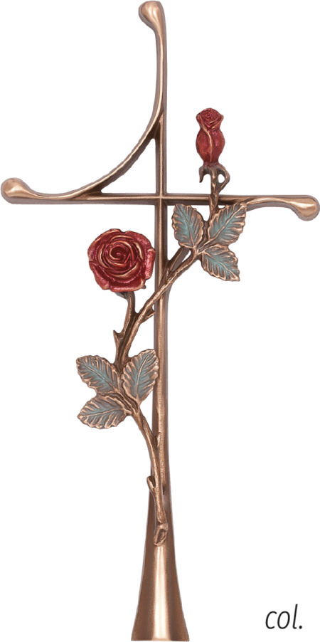 Standing cross with rose 20 x 10 cm alugrau oder coloriert