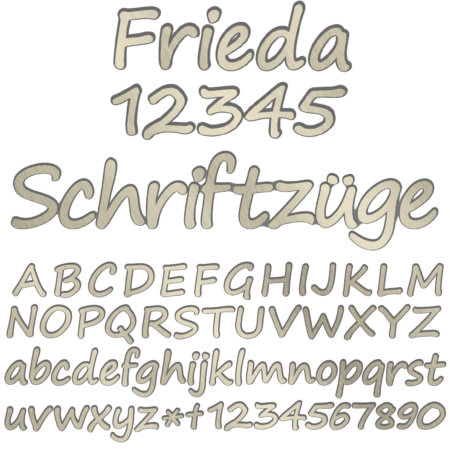 Letters aan elkaar/losse letters in lettertype no. 31801 "Frieda" in Neusilb