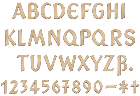 Gefräste Schriftzüge in Bronze mit umlaufendem vorderen Rand nur Großbuchstabe