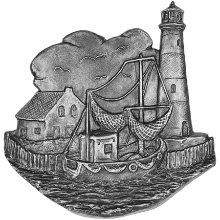Fishing boat with lighthouse and house 20 x 20 cm - Image 3