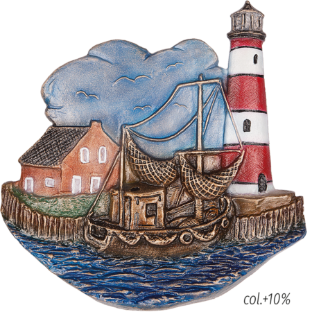 Fishing boat with lighthouse and house 20 x 20 cm - Image 2