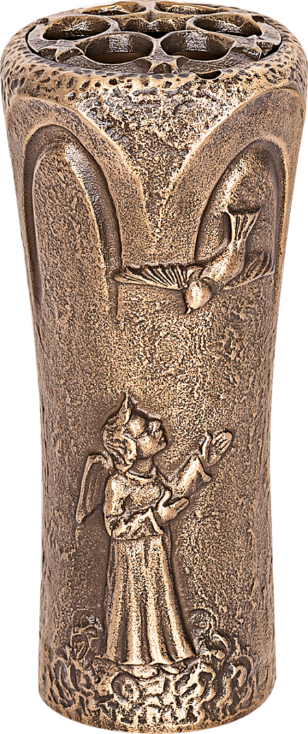 Vase mit Engel und Taube