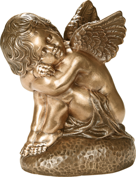 Angel sitting on a stone, detached h = 23 cm, 20 x 14 cm
