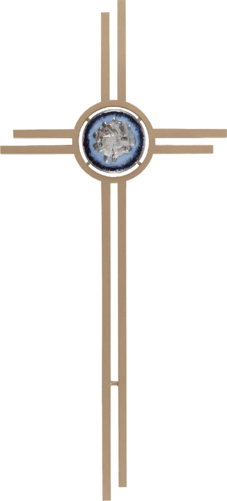 Kreuz mit roter oder blauer Glasscheibe