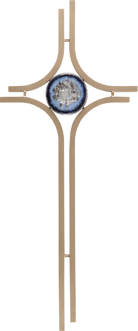 Cross with red or blue glass pane 40 x 18 cm