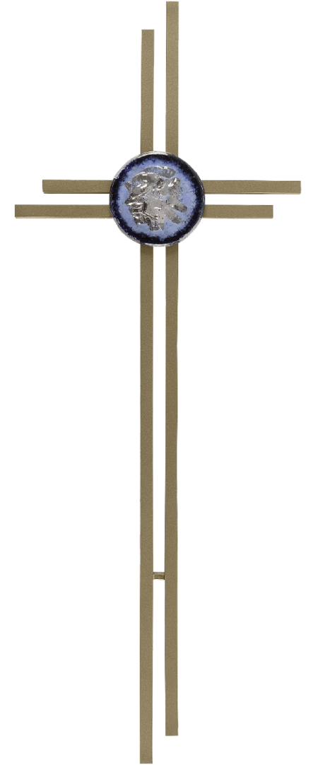 Kreuz mit roter oder blauer Glasscheibe