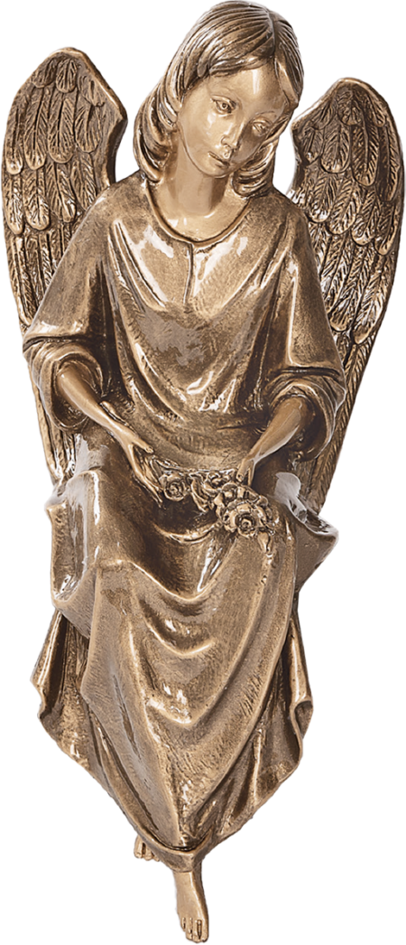 Sitting angel fully sculpted h = 25 cm, 11 x 11 cm Marmorguss bronziert