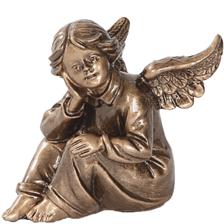 Sitting angel fully sculpted h = 9 cm, 10 x 8 cm Marmorguss bronziert