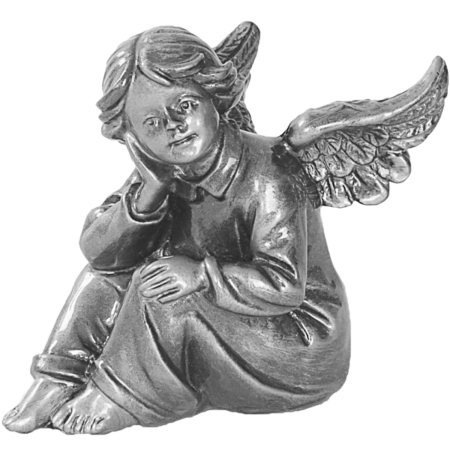 Sitting angel fully sculpted h = 9 cm, 10 x 8 cm Marmorguss alufarben
