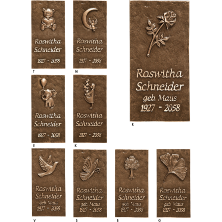 Namenstafel ohne Rand Größe 18 x 9 cm, d = 10 mm mit Motiv T, M, E, K, R, V, S