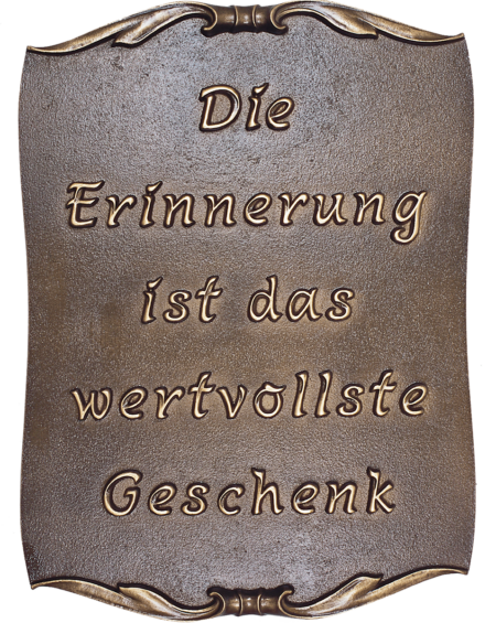 Gußtafel in Sonderform (M) mit Dekor oben und unten mit Text nach Wunsch Sc
