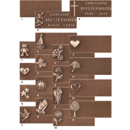 Namenstafel ohne Rand (M) Größe 14 x 5,5 cm, d = 4 mm mit Motiv L, R, K, S ,Y,