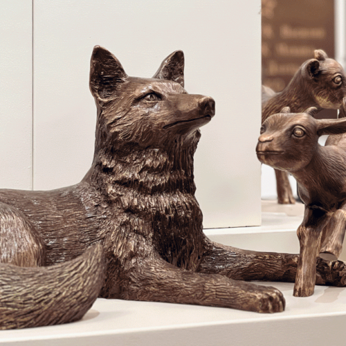 Bronze Fuchs mit Schaf