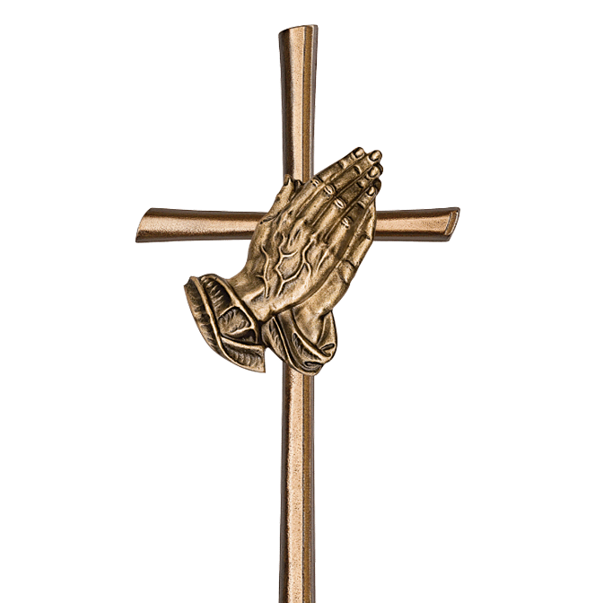 Kreuz aus Bronze mit betenden Händen von der Kunstgießerei für Grabmalkunst und Bronzen, Plein Bronzen
